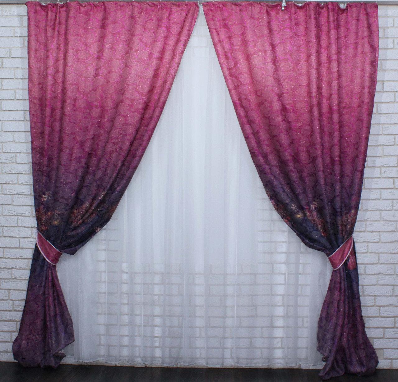 

Комплект жаккардовых штор Chtextil Ширина каждой шторы по 2.5м Фиолетовый