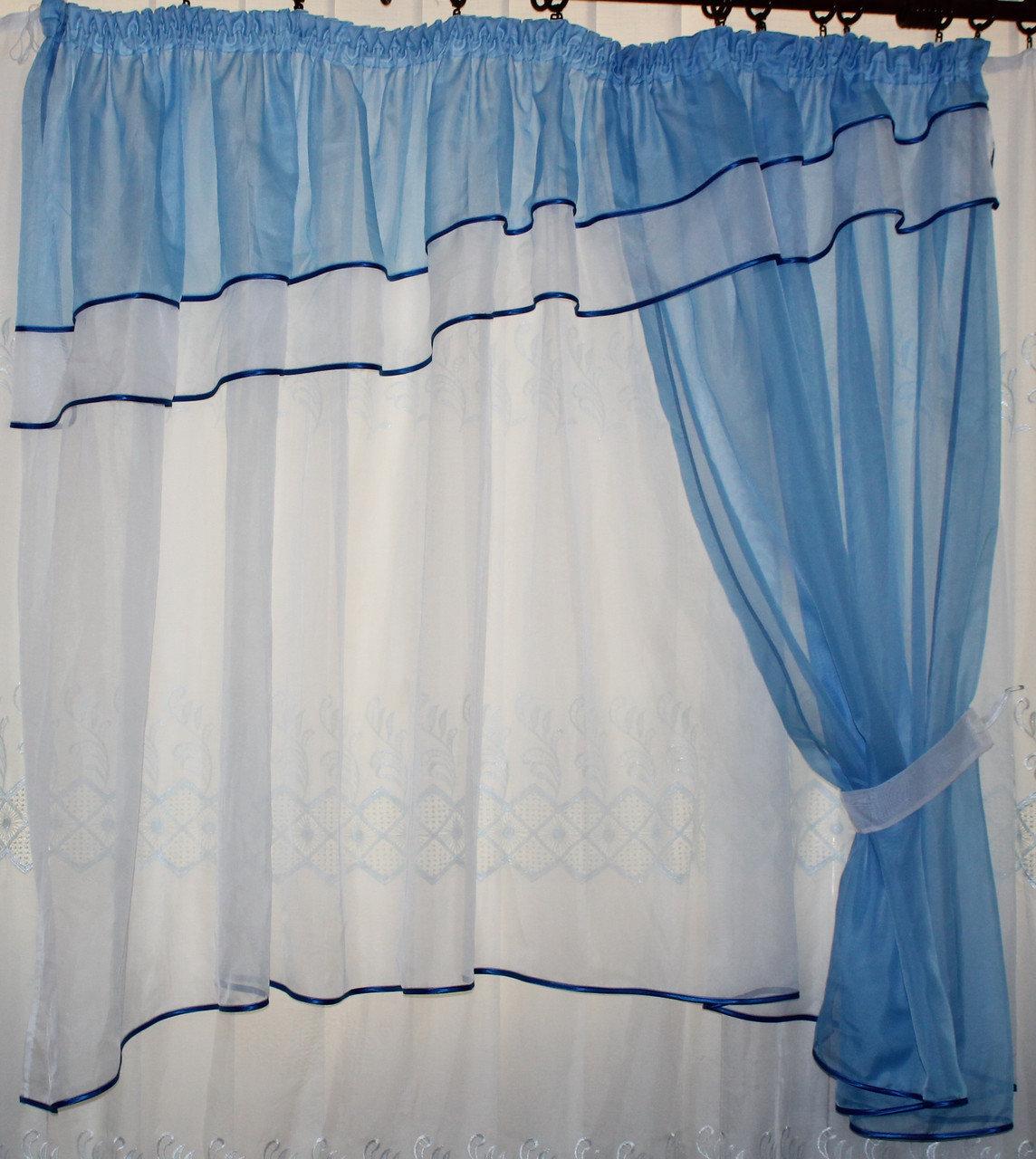 

Кухонный комплект Chtextil тюль и шторка. Цвет синий с белым
