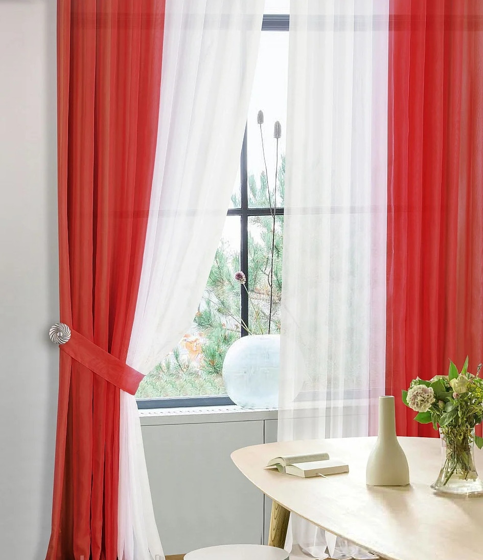 

Шторы Chtextil из вуали, цвет красный и белый На карниз 2м