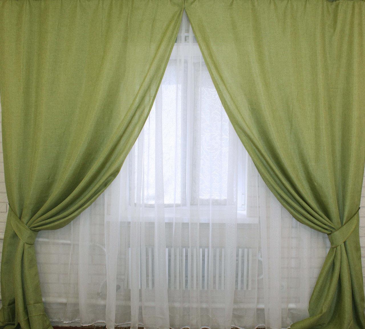 

Комплект штор Chtextil лен, цвет оливковый Ширина каждой шторы по 1.5м