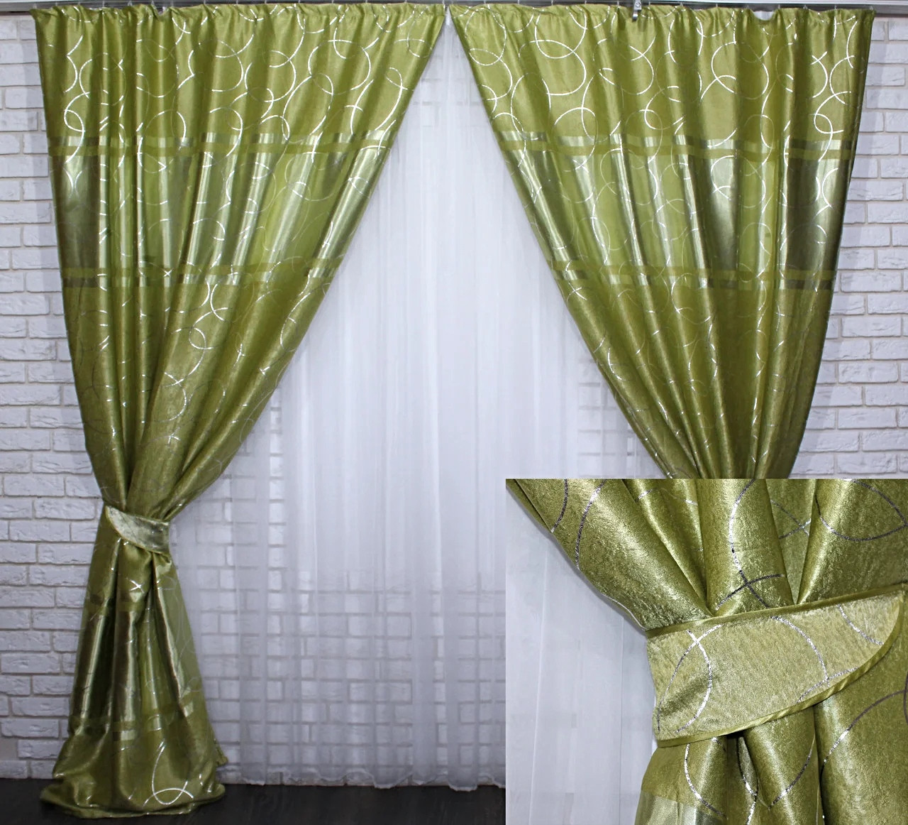 

Комплект штор Chtextil блэкаут, оливковый цвет Ширина каждой шторы по 1м