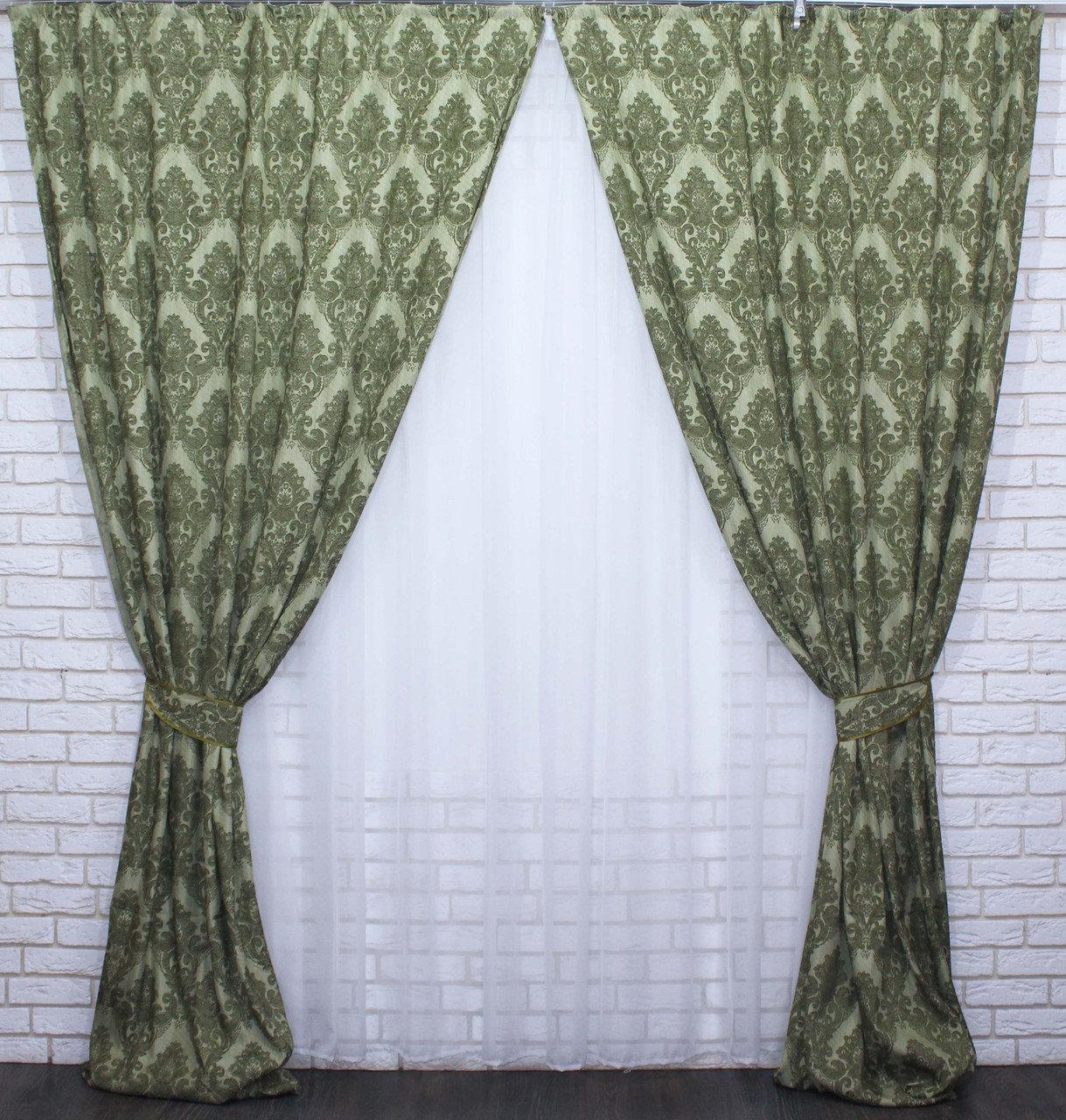 

Комплект штор Chtextil из ткани лён коллекция "Роксолана", Ширина каждой шторы по 2.5м Зеленый