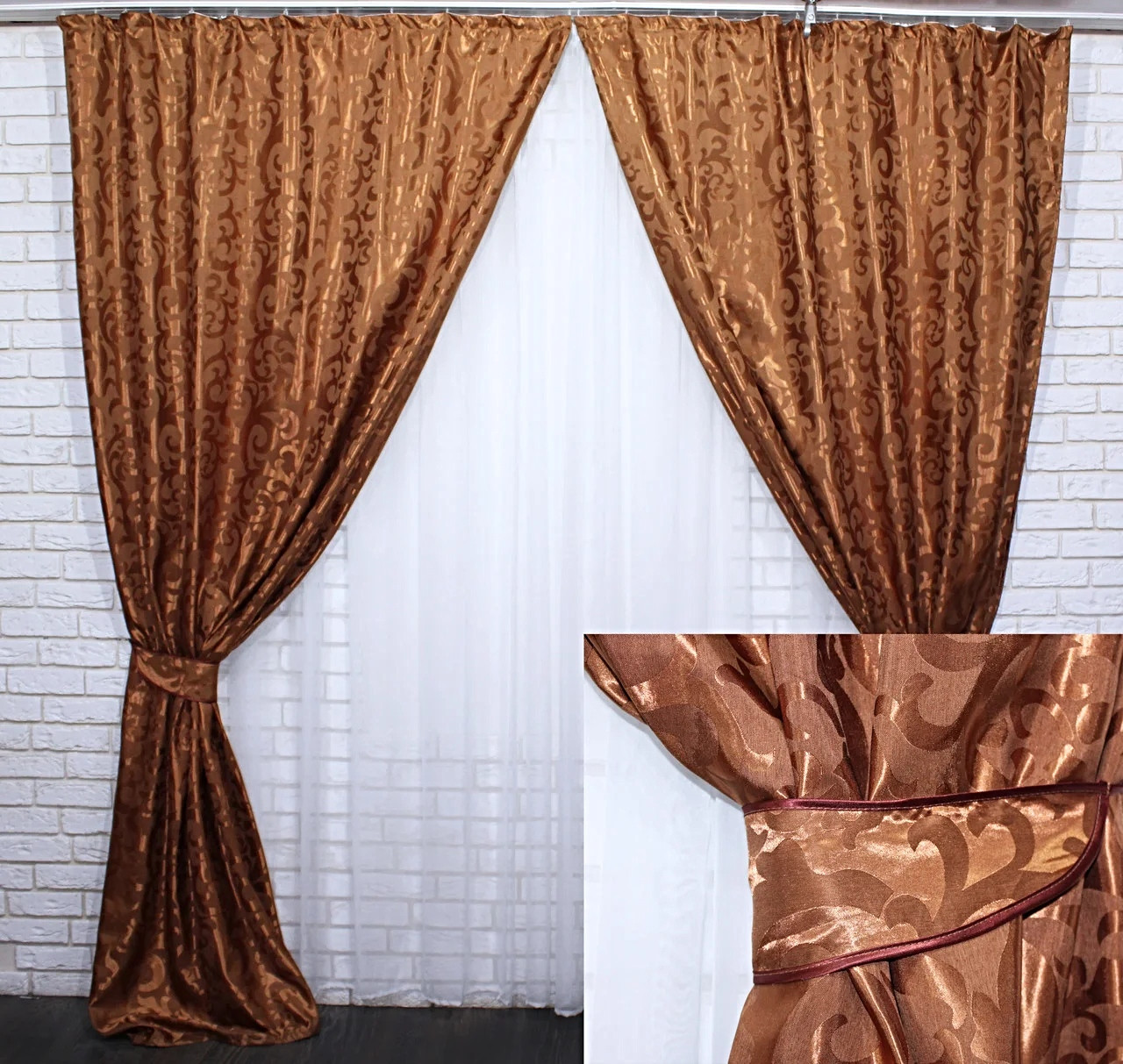 

Комплект жаккардовых штор Chtextil Ширина каждой шторы по 1.5м Коричневый