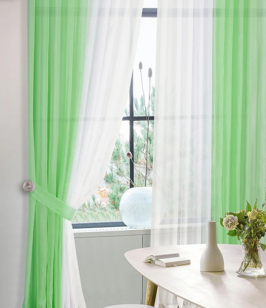 

Шторы Chtextil из вуали, цвет салатовый и белый На карниз 3м