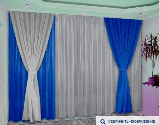 

Комплект штор и тюли Chtextil На карниз 2.5-3м Синий с белым