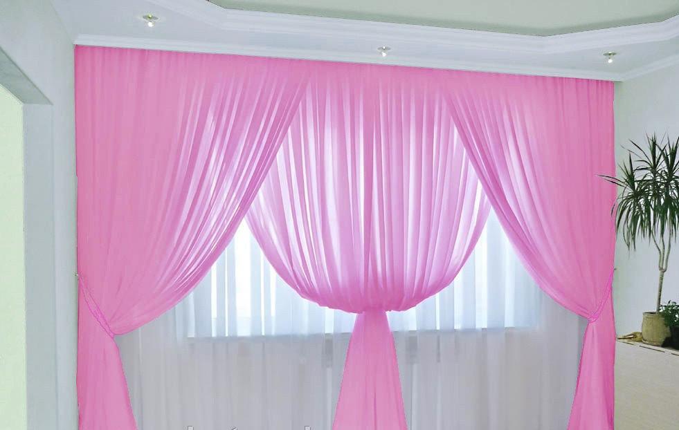 

Шторы Chtextil з шифона. 3 готовые шторы с подхватами Розовый