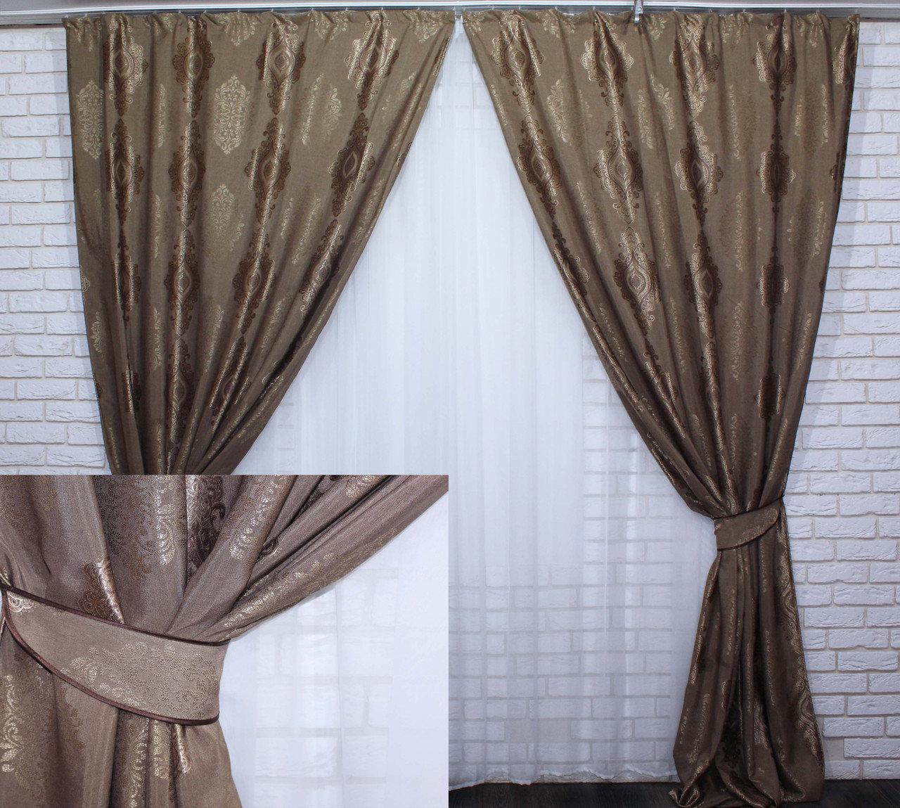 

Жакардовые шторы Chtextil "Корона" Коричневые Ширина каждой шторы по 1м.