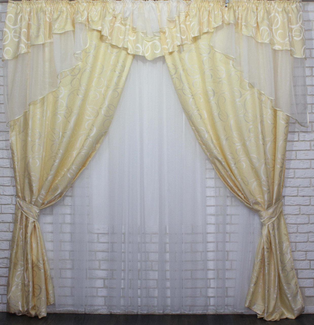 

Шторы с ламбрекеном Chtextil на карниз 3м. Золотистый
