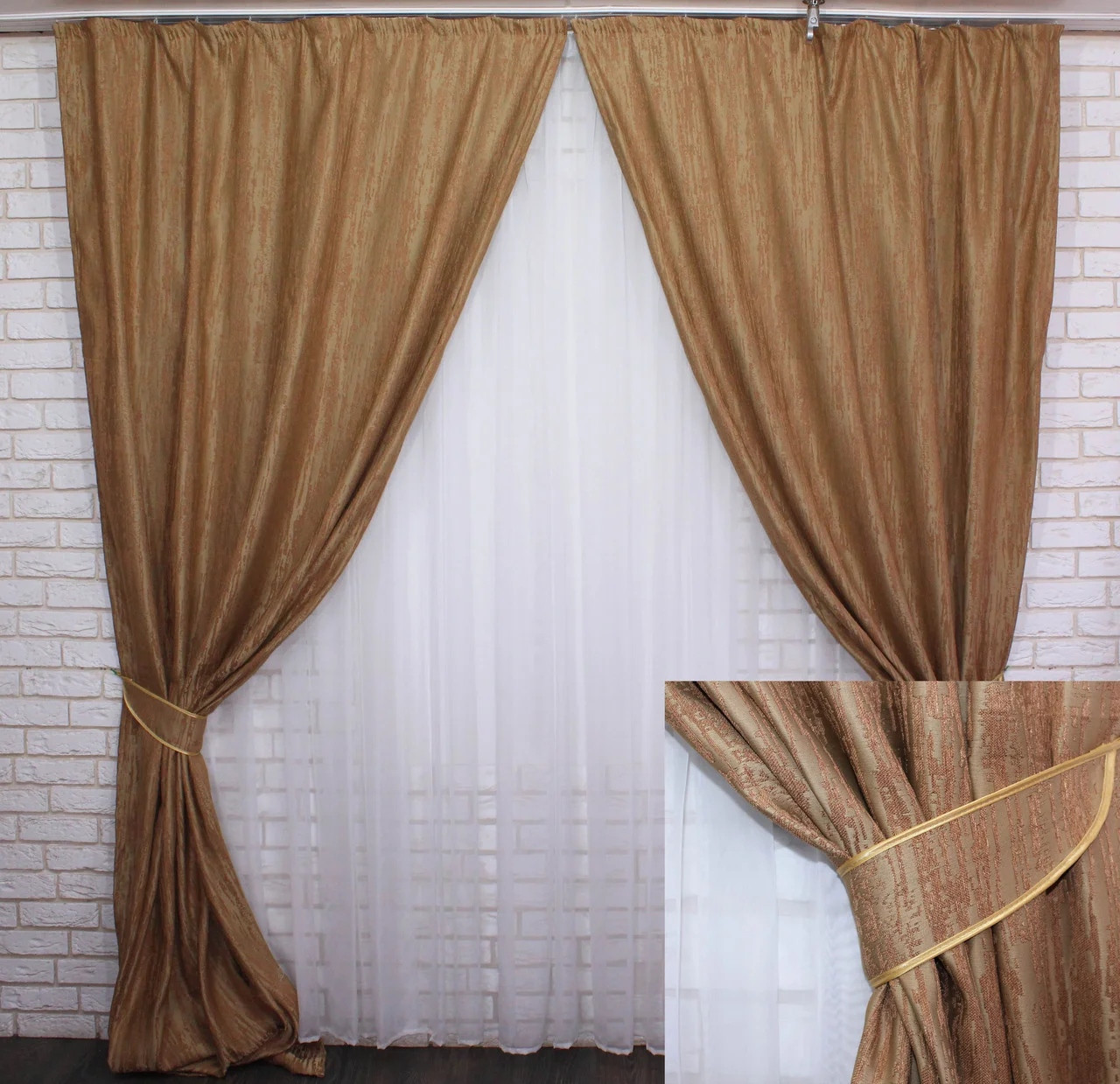 

Шторы Chtextil теракотового цвета, из ткани лен "Короед" Ширина каждой шторы по 2м