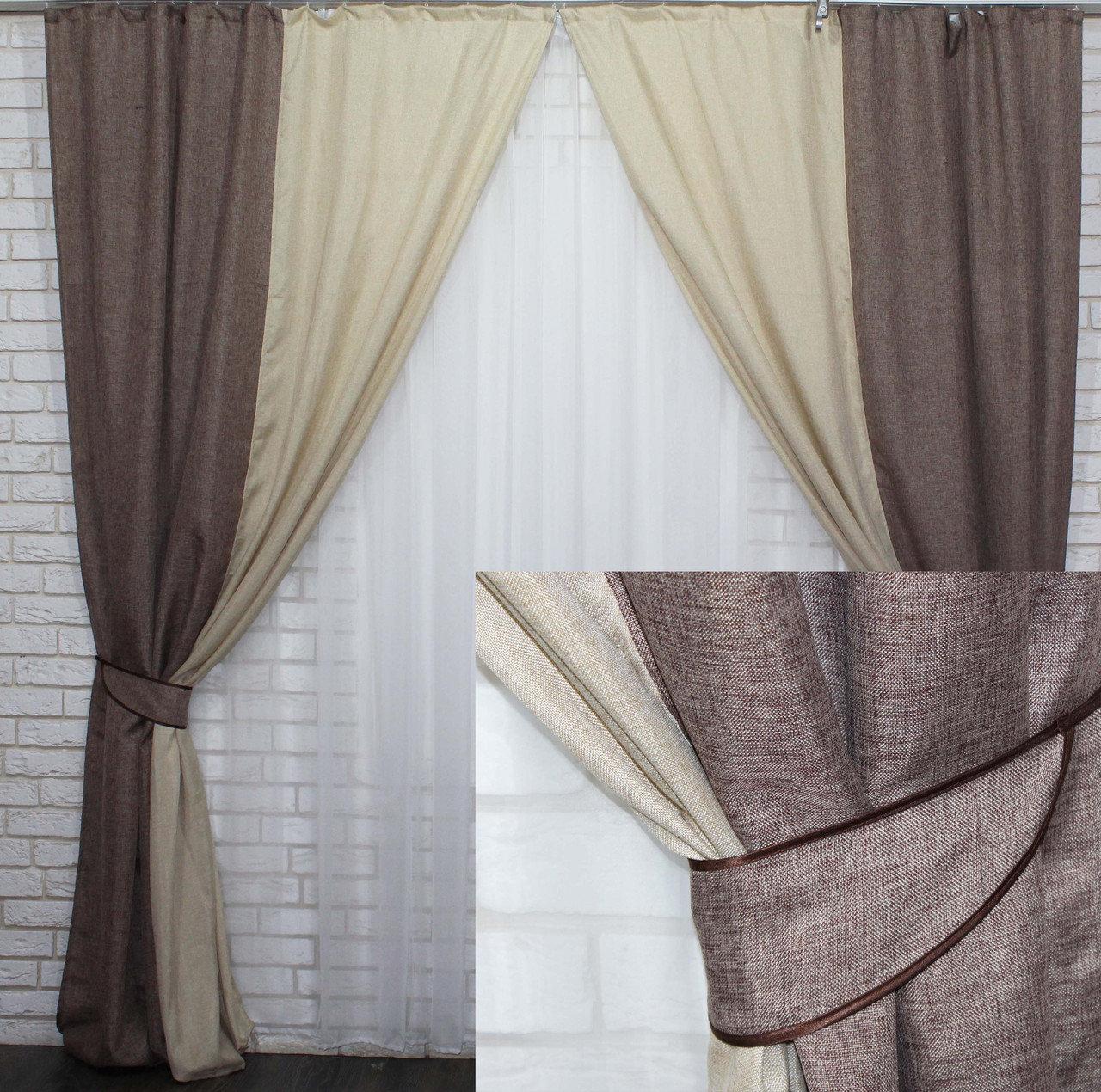 

Комбіновані штори Chtextil з тканини Льон Сірий з бежевим