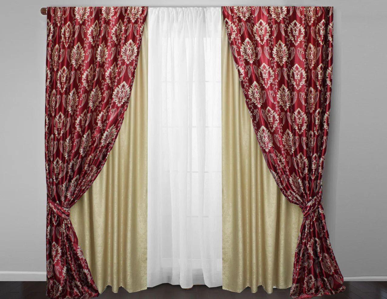 

Шторы Chtextil блекаут, 4 готовые шторы Красный с бежевым