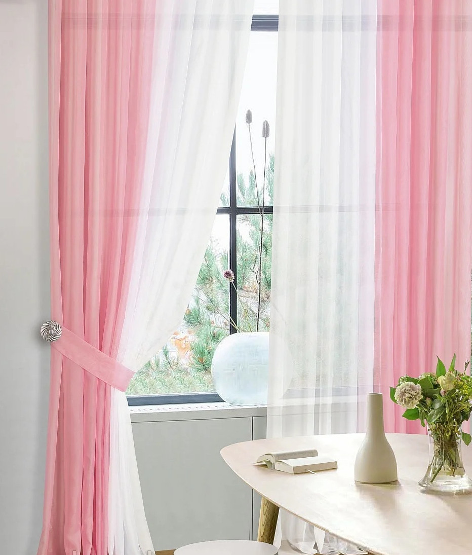

Шторы Chtextil из вуали, цвет розовый и белый На карниз 4м
