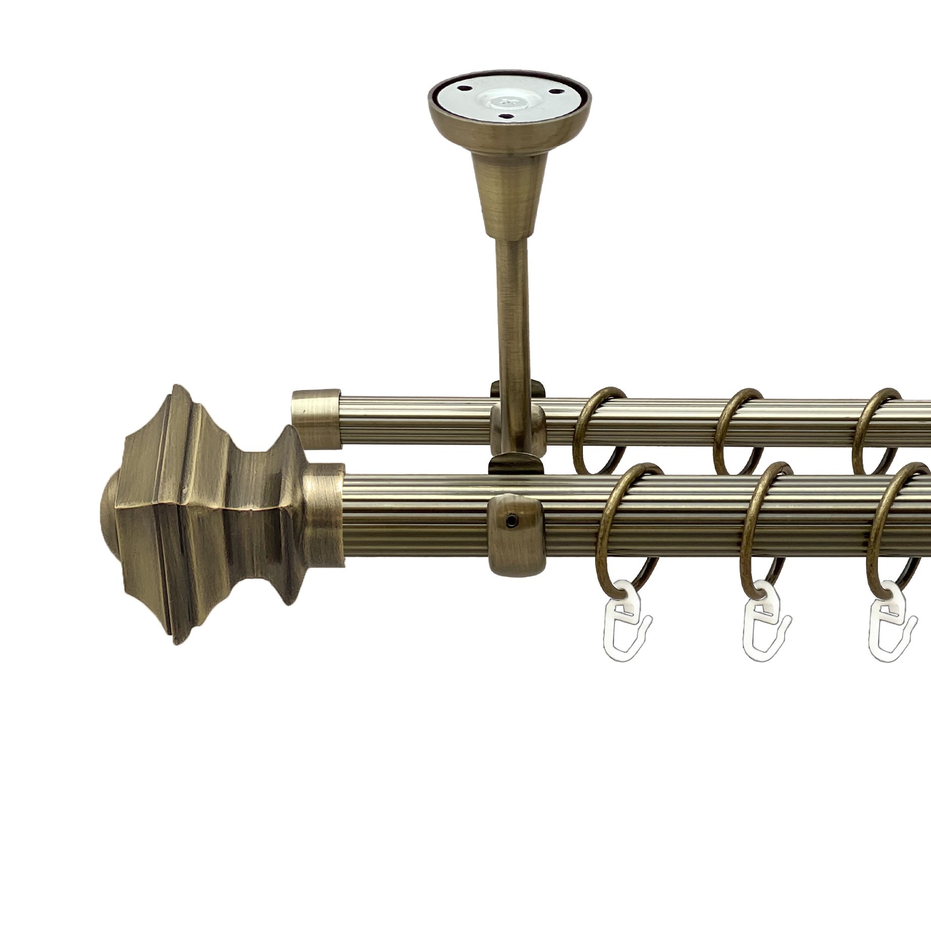 

Карниз Orvit Борджеза металевий дворядний відкритий до стелі рифлена труба кільце металеве Антик 25\16 мм 240 см (00-00018719)