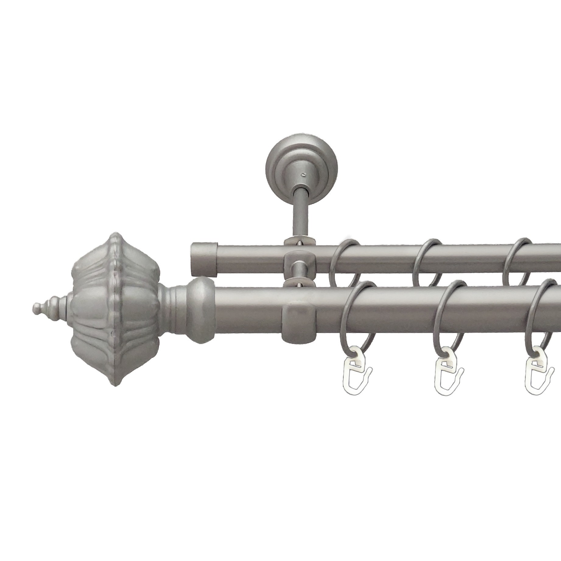 

Карниз Orvit Шато металевий дворядний відкритий гладка труба кільце металеве Сатин 25\16 мм 160 см