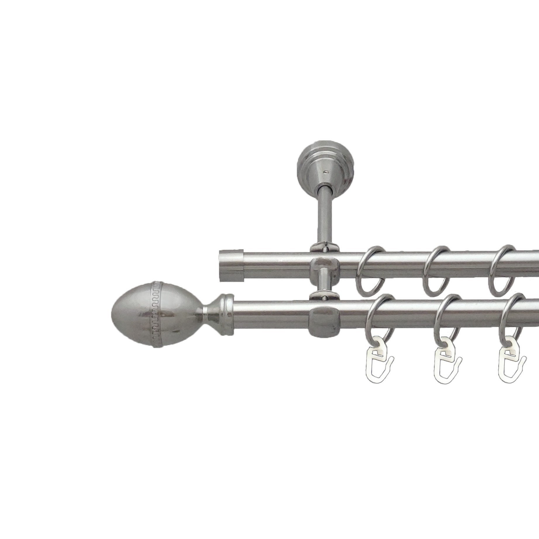 

Карниз Orvit Фарже металевий дворядний відкритий гладка труба кільце металеве Нержавіюча Сталь 16\16 мм 300 см (00-00013658)