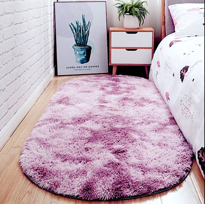 

Меховый овальный ворсистый коврик Травка Люкс 150*200 / прикроватный коврик с длинным ворсом пудра