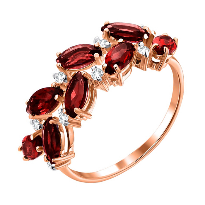 

Кольцо из красного золота с гранатами и фианитами 000135587 16.5 размера