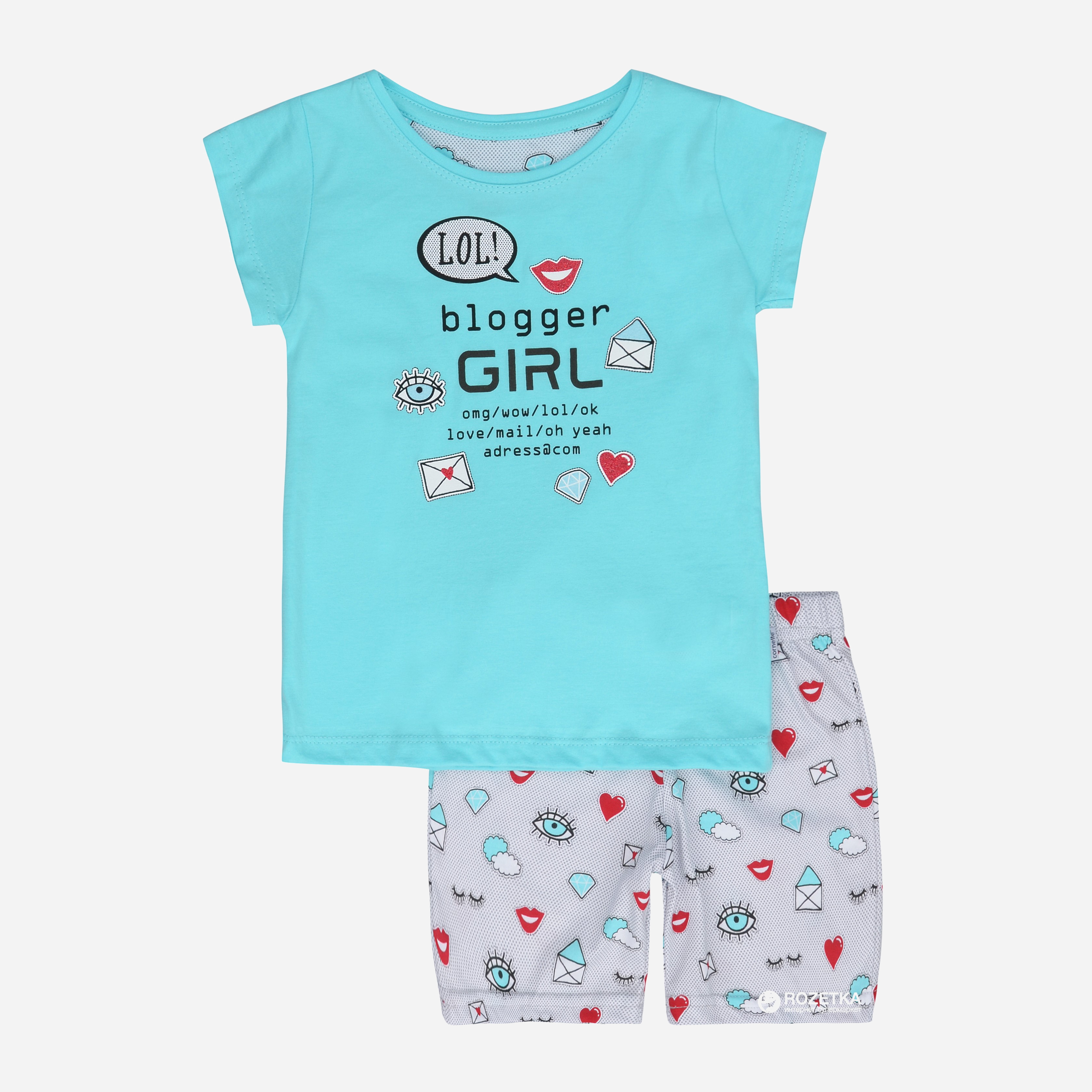 

Пижама (футболка + шорты) Cornette 787-18 56 Blogger girl 98-104 см Бирюзово-серая