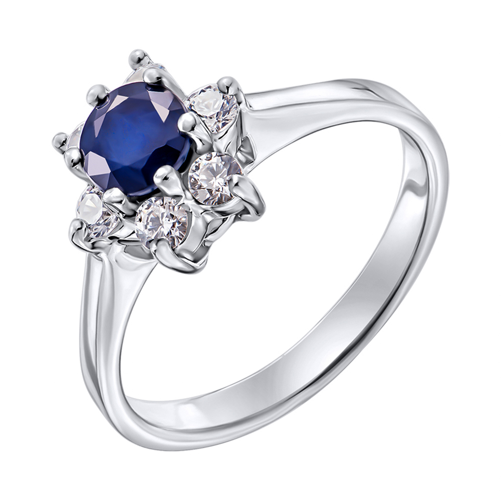 

Серебряное кольцо с сапфиром и фианитами 000134508 19 размера