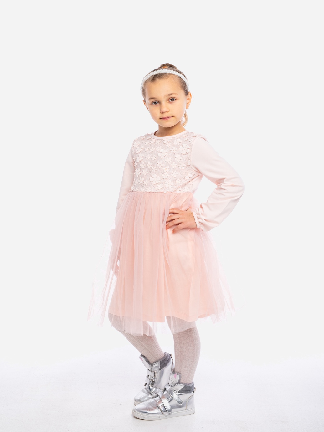 Акція на Дитяче плаття для дівчинки Vidoli G-21879W 134 см Пудрове від Rozetka