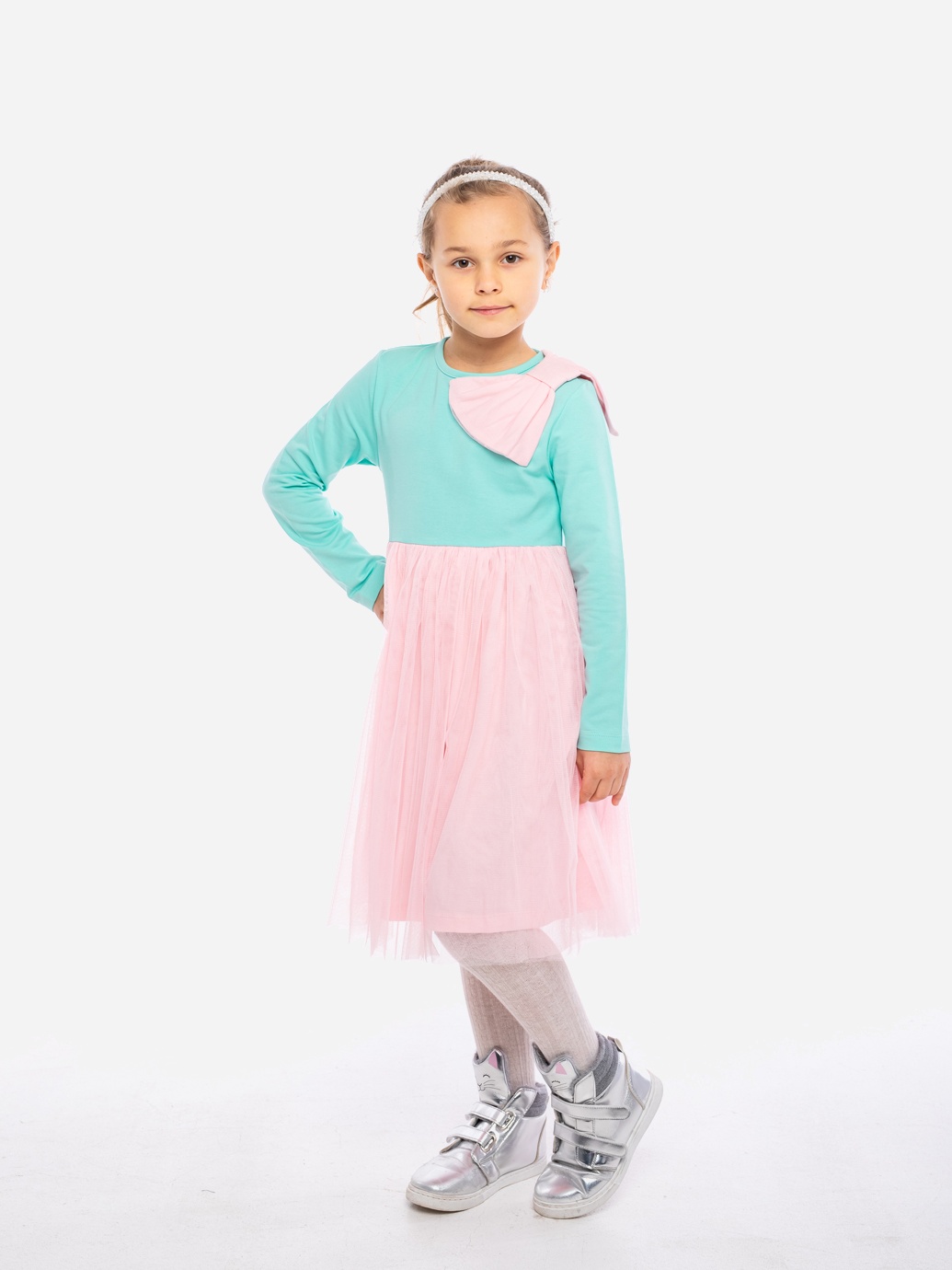 Акція на Дитяче плаття для дівчинки Vidoli G-21882W 110 см М'ятний/Рожевий від Rozetka