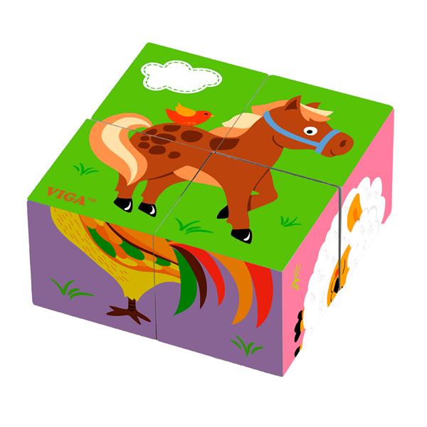 

Деревянные кубики-пазл Viga Toys Фермерские зверята (50835)