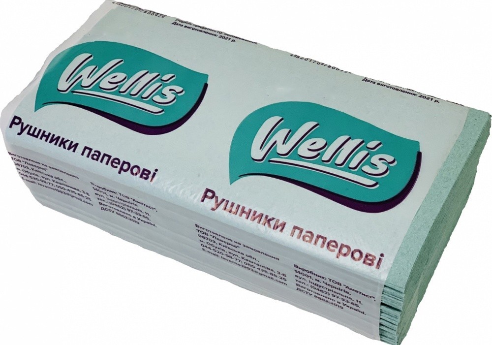 

Рушники паперові Wellis V-образні 160шт зелені