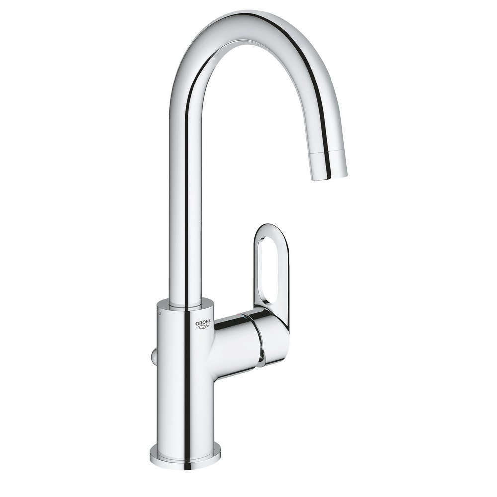 

Смеситель для умывальника L-Size от бренда Grohe, однорычажный с латунь/поворотный, врезной с шпилька, серий BauLoop 23763000, цвет-хром.