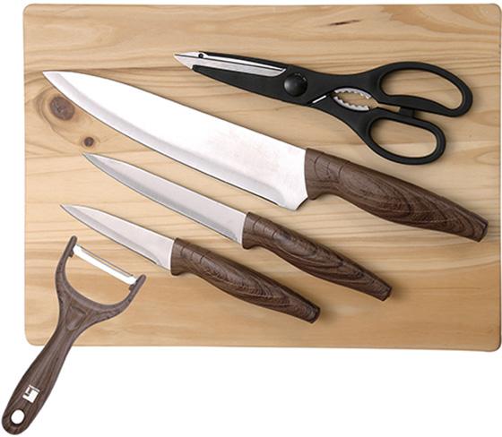 

Набор ножей Bergner In Wood 3 ножа, овощечистка, ножницы, доска