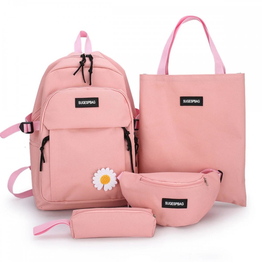 

Комплект 4 в 1 рюкзак подростковый Sugebag для девочки, сумка, сумка на пояс и пенал розовый 1456701614