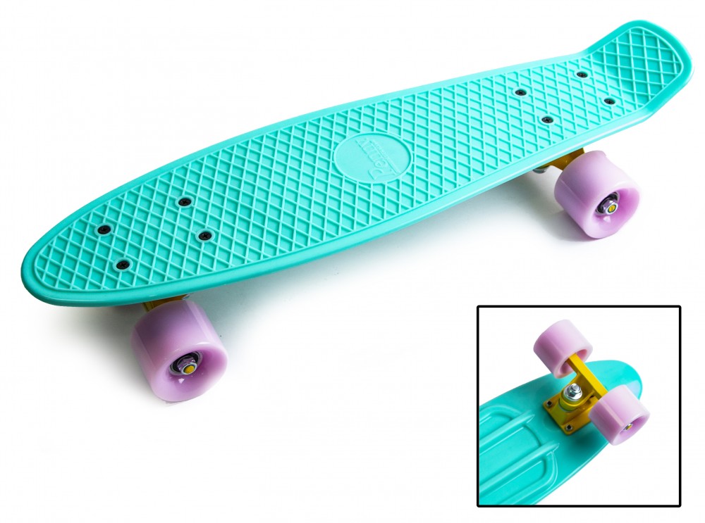 

Скейт Penny Board "Pastel Series" Бирюзовый цвет. Матовые колеса.