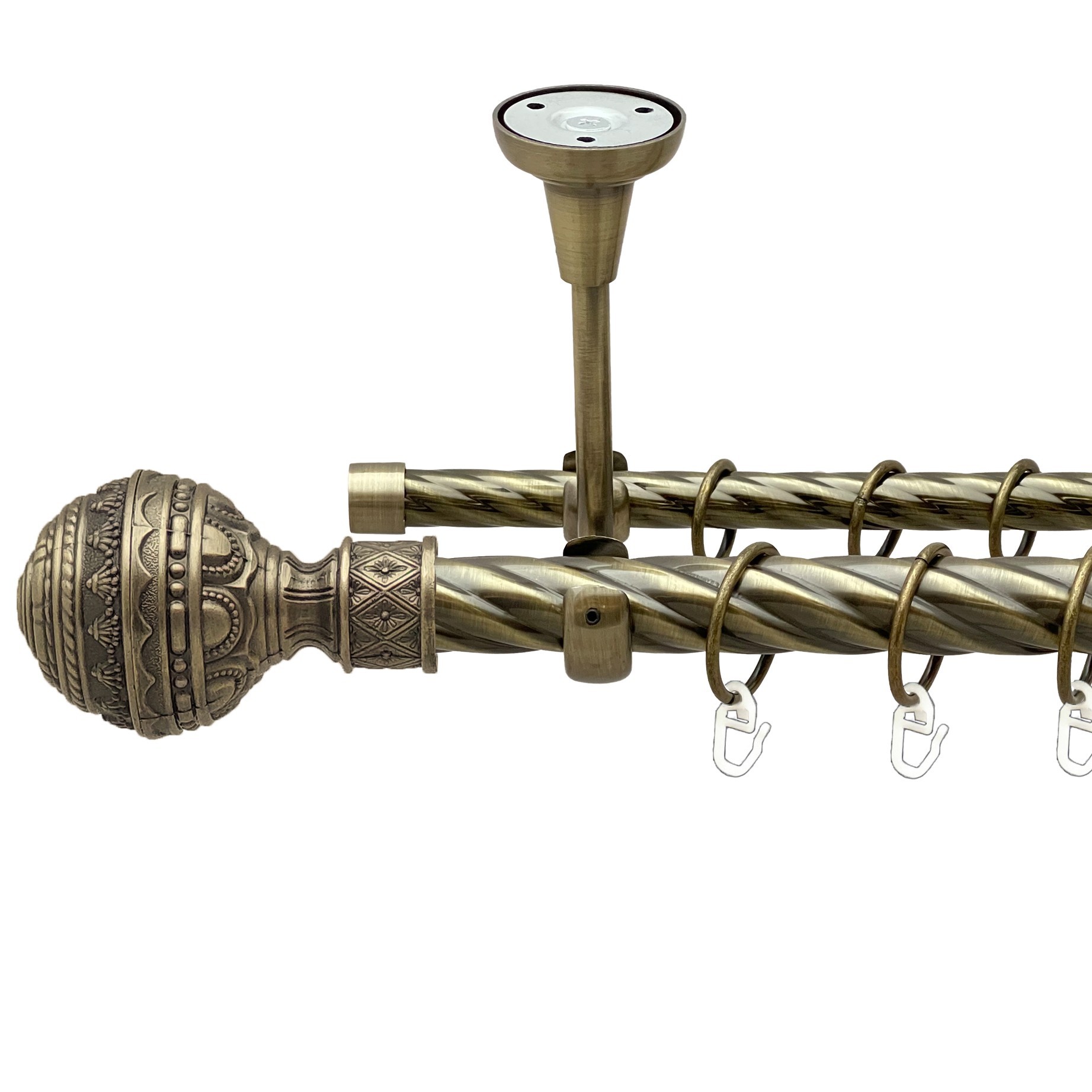 

Карниз Orvit Арабеска металевий дворядний відкритий до стелі скручена труба кільце металеве Антик 25\16 мм 240 см (00-00018936)