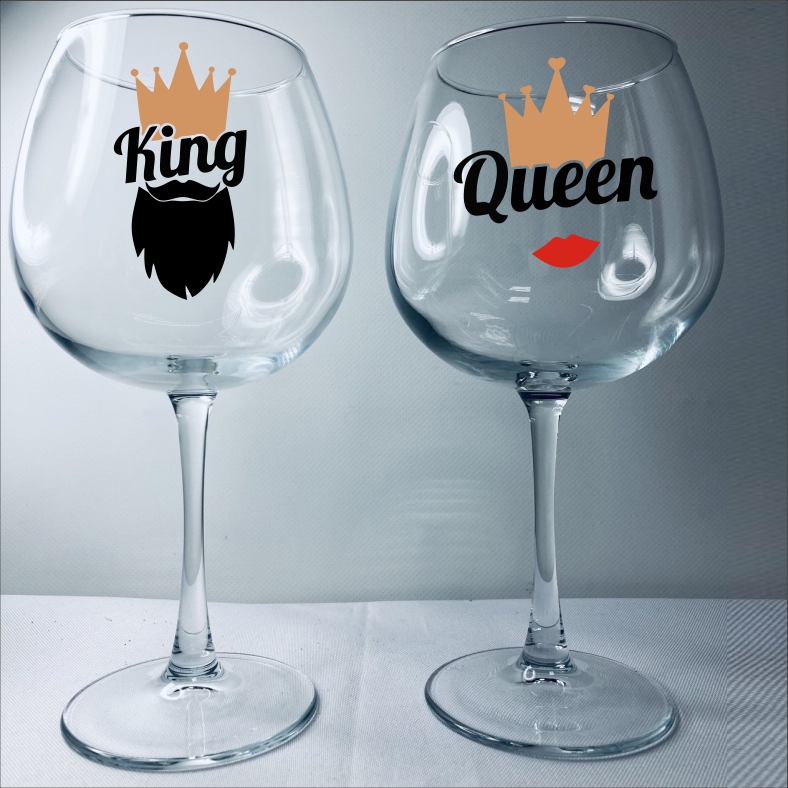 

Парні бокали для вина з написом Mr. Kitman "King. Queen" 850 мл