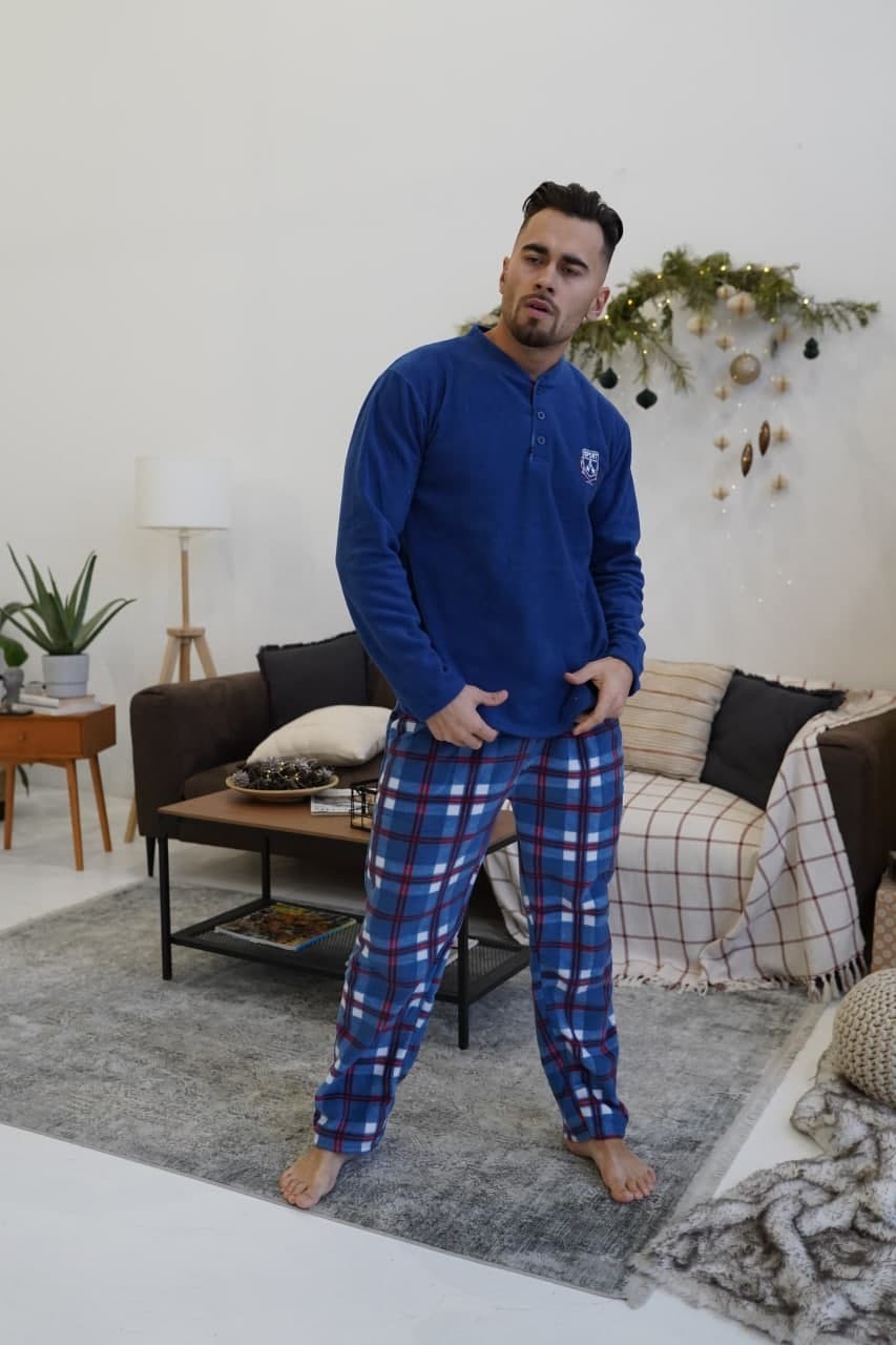 

Мужской домашний флисовый костюм на пуговках SNC синий, Мужской домашний флисовый костюм на пуговках SNC синий 2XL