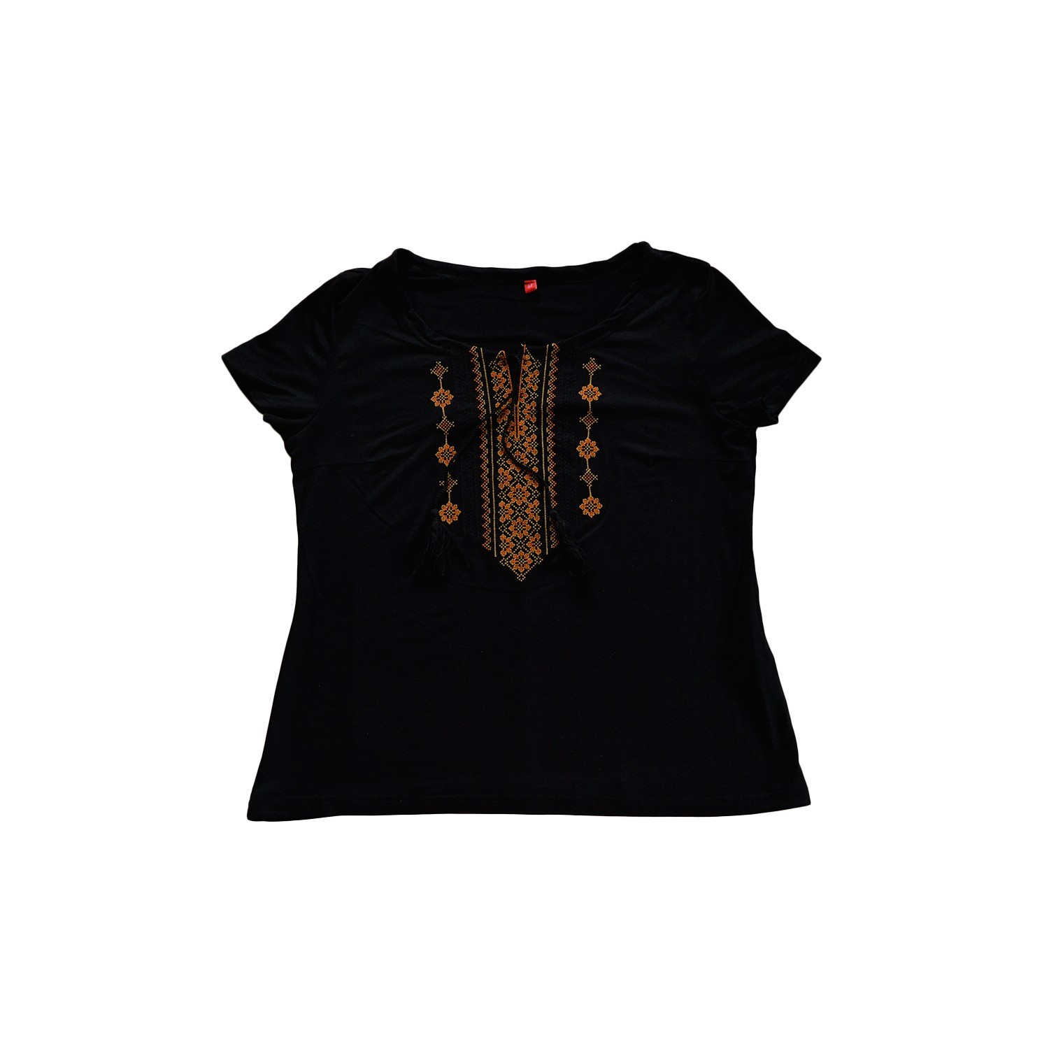 

Футболка черная с оранжевой вышивкой на короткий рукав Piccolo L MOTYV by  Полька, Футболка черная с оранжевой вышивкой на короткий рукав Piccolo L MOTYV by 4XL Полька