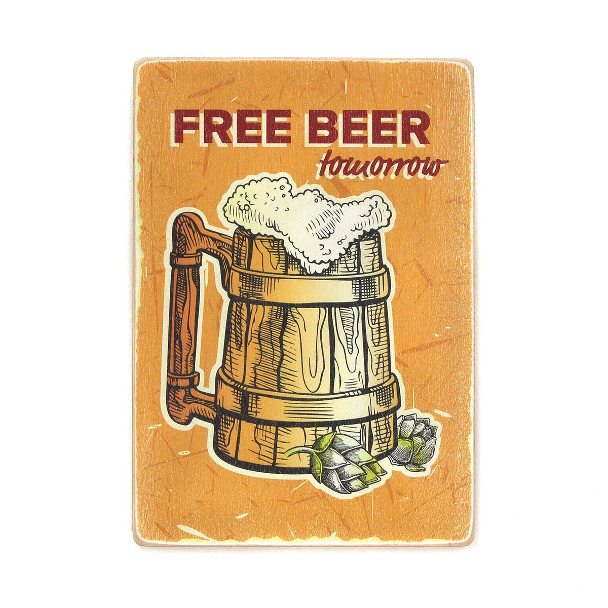 

Деревянный постер Wood Posters "Free beer tomorrow. Wooden mug with beer" (A1 формат, фанера)
