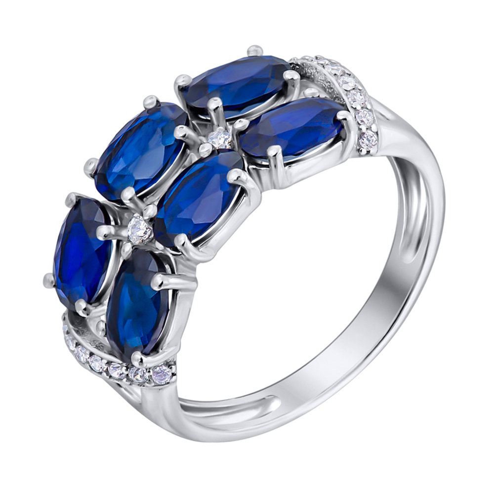 

Серебряное кольцо с нано сапфирами и фианитами 000135397 17.5 размера