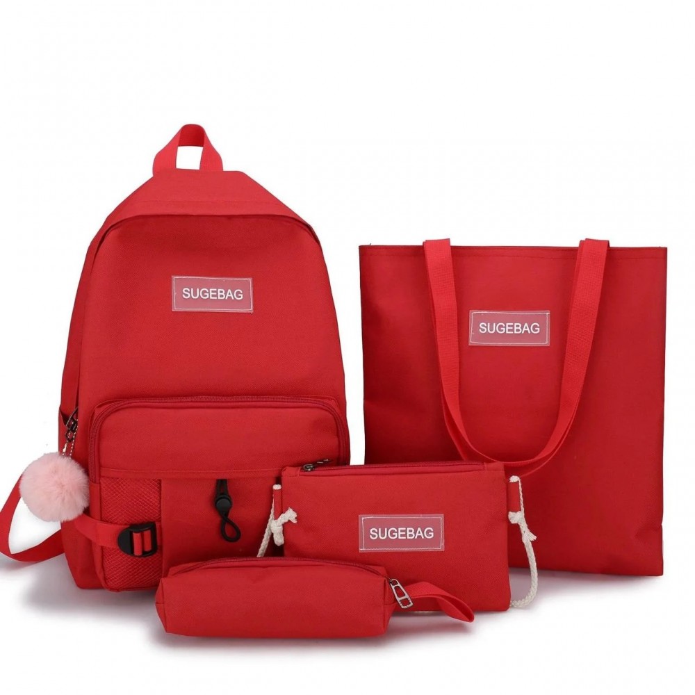 

Комплект 4 в 1 рюкзак подростковый Sugebag для девочки, пенал, сумка и клатч красный 1556270141