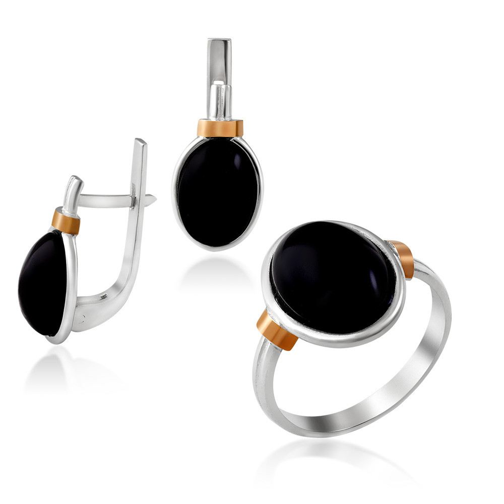 

Серебряный гарнитур с ониксом Юрьев арт.490 17