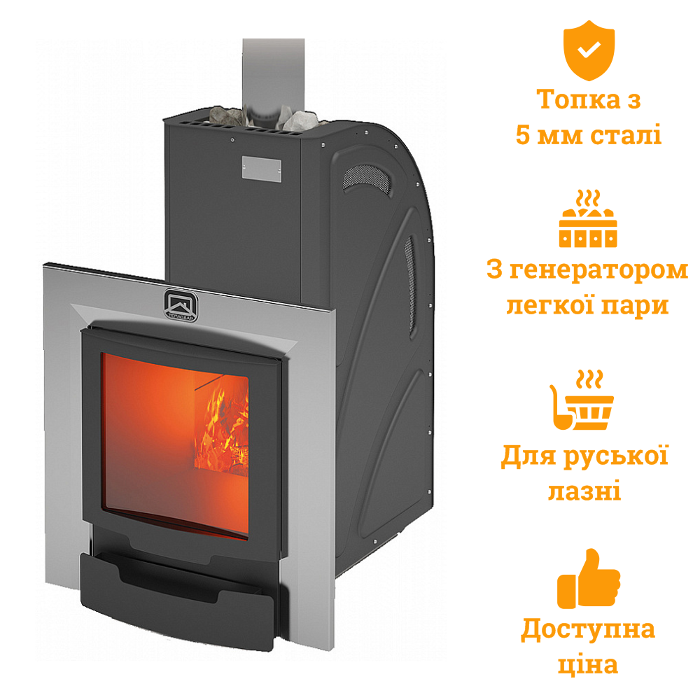 

Дровяная каменка Теплодар Каскад 12 Т, 12 м.куб., c парогенератором