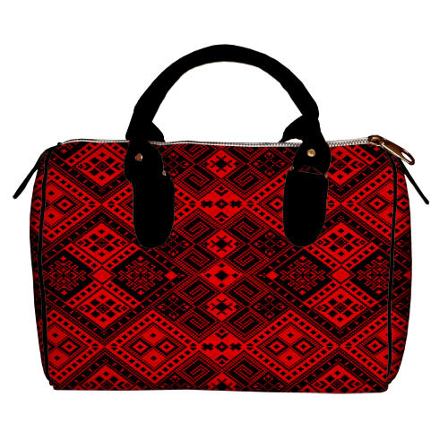 

Сумка бочонок Barrel Украинский черный орнамент на красном фоне Presentville 28х18х17 см 000170040