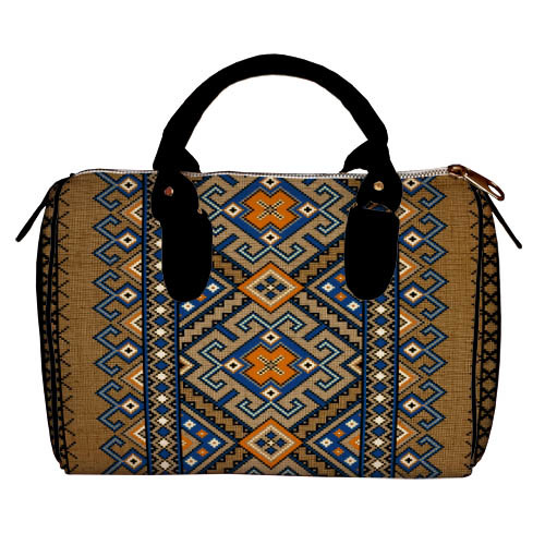 

Сумка бочонок Barrel Украинский орнамент коричневый с черными ручками Presentville 28х18х17 см 000170128