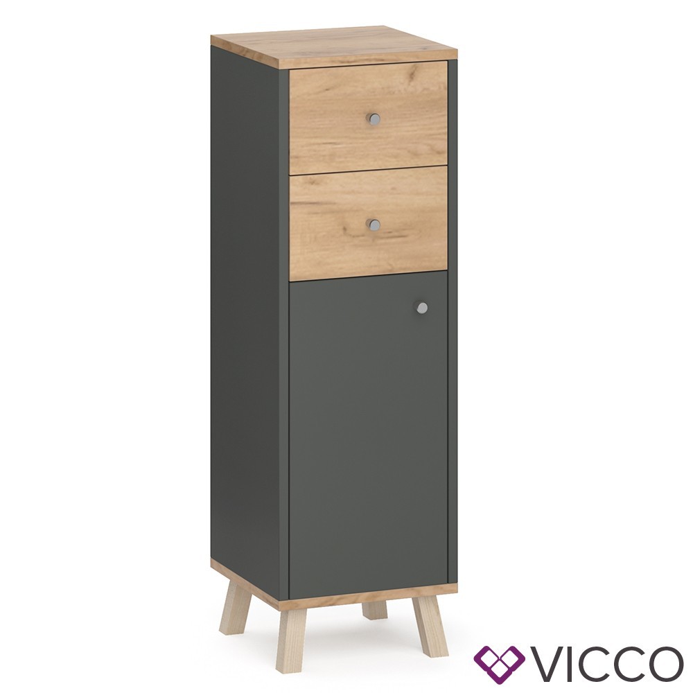 

Шкафчик с ящиками в ванную Vicсo Senyo, 30x95, антрацит, дуб золотой