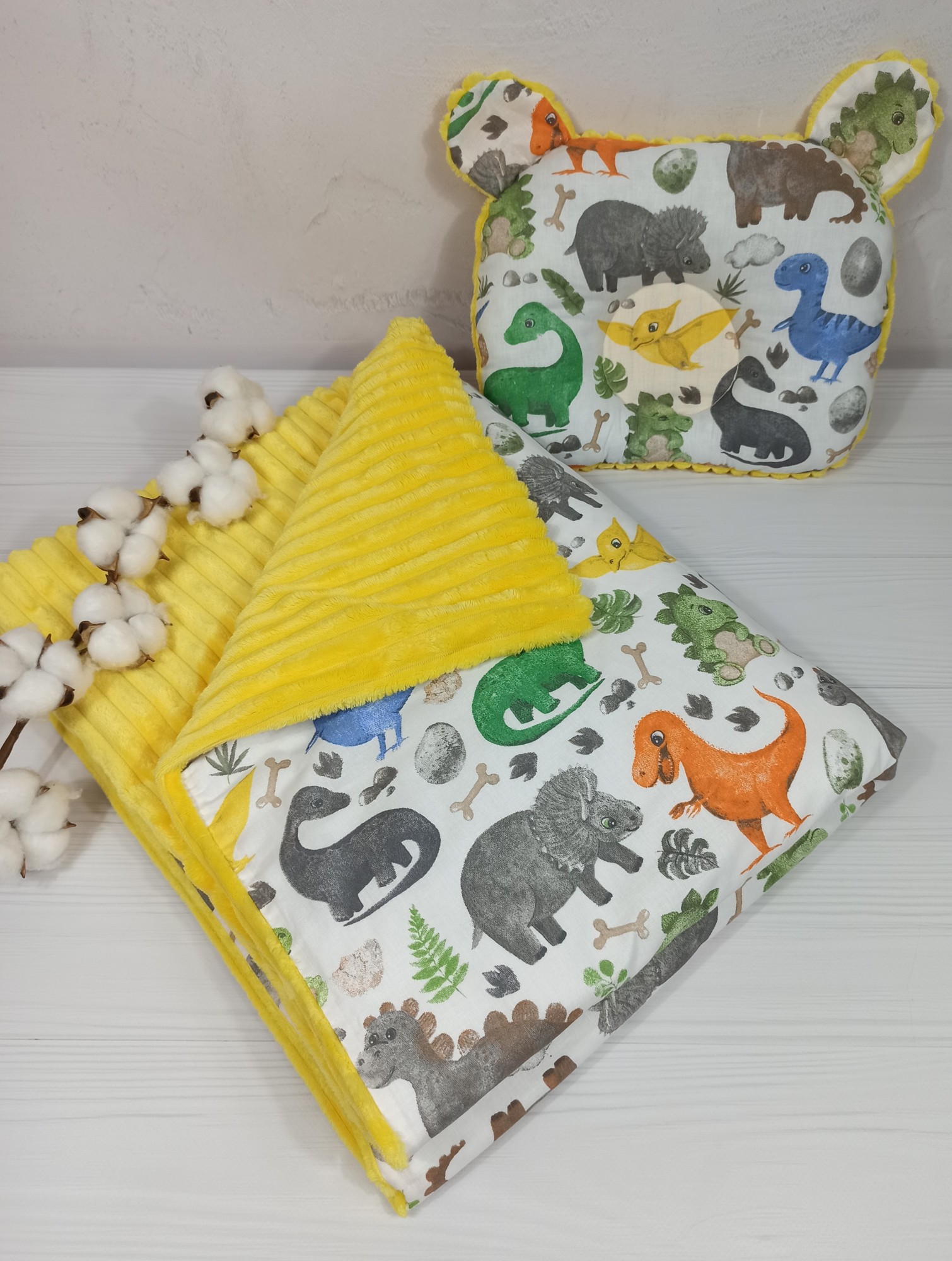 

Плед 2в1 со съёмным утеплителем + подушка a.l.babybox Дино Желтый