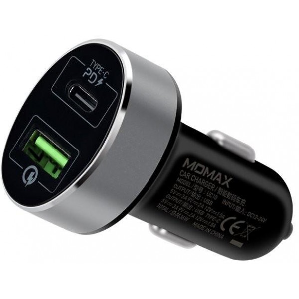 

Автомобильное зарядное устройство Momax — 36W PD Car Charger (2 USB) — Black(Чёрный)