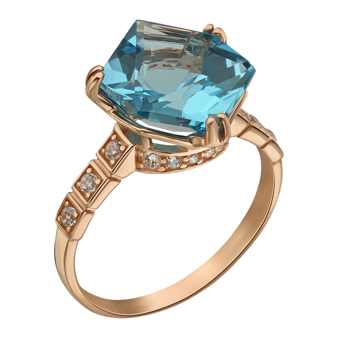 

Золотое кольцо с голубым топазом и фианитами Tango Jewellery Company 361683 размер 17