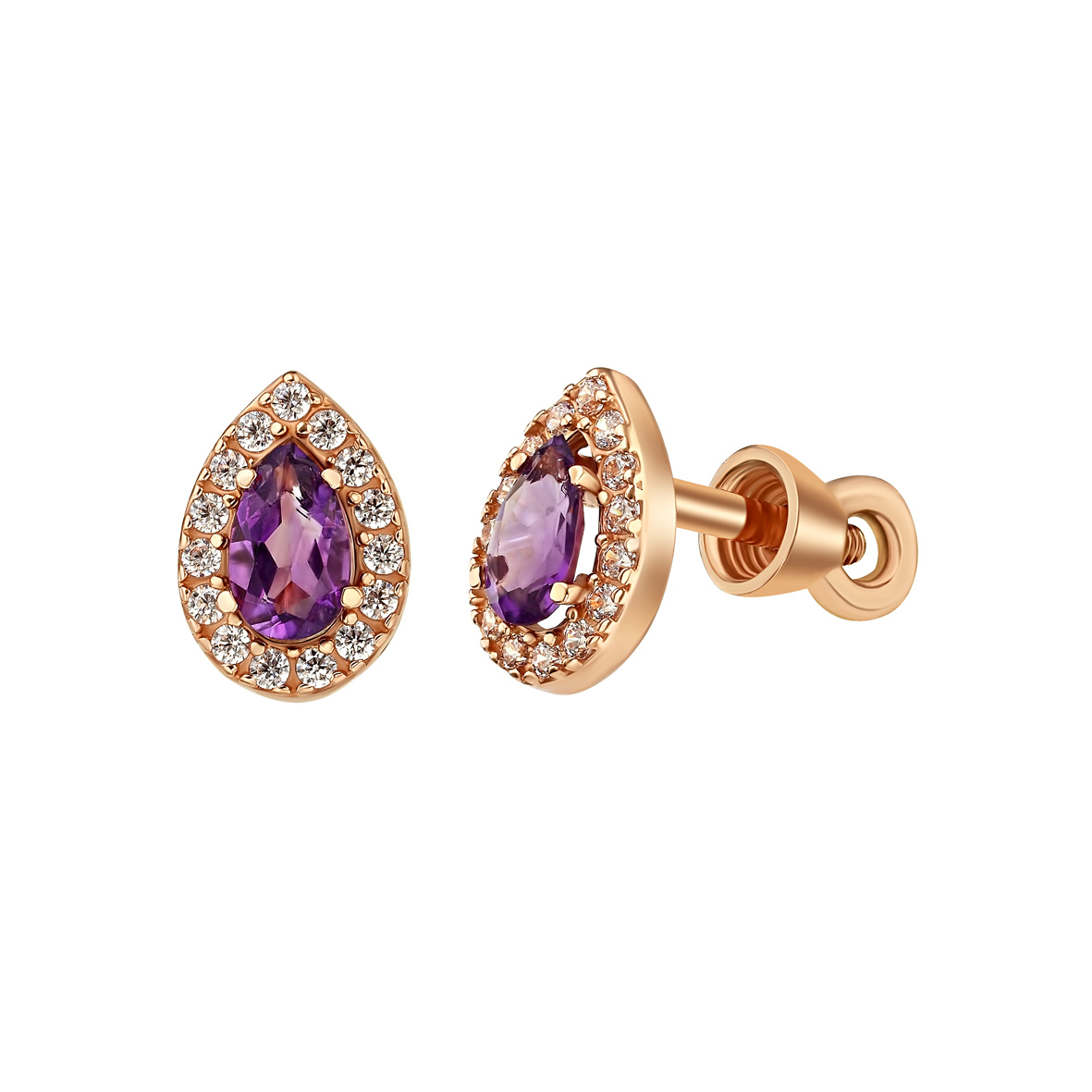 

Золотые пуссеты с аметистом и фианитами Tango Jewellery Company 573153