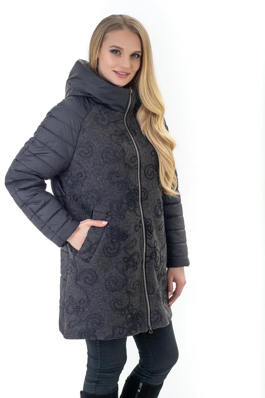

Женская демисезонная куртка большого размера UF-fashion LR 115  серый, Женская демисезонная куртка большого размера UF-fashion LR 115 54 серый