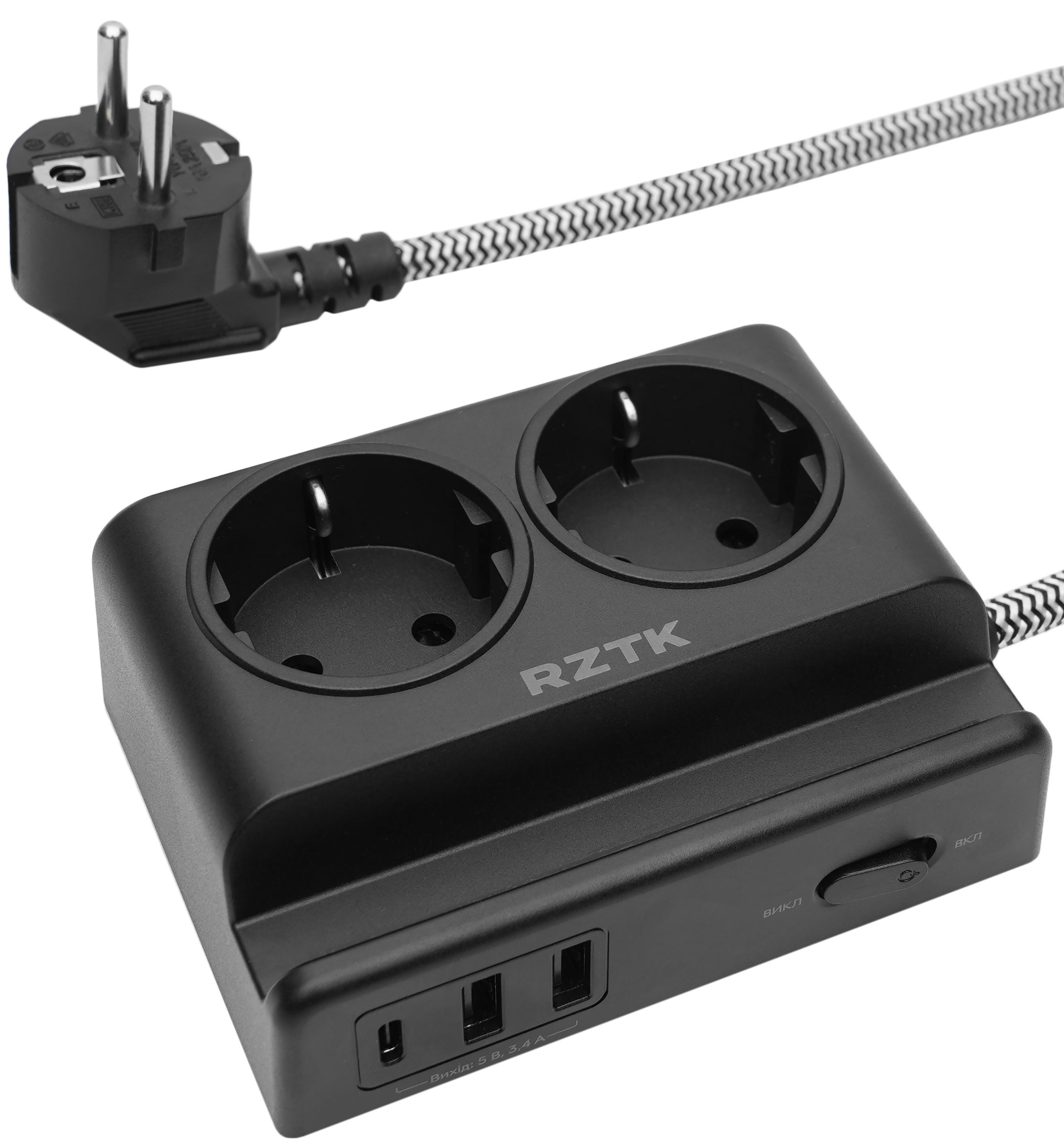 

Мережевий фільтр-подовжувач RZTK Power Strip 2+2 USB-A+USB-C Black (PS-2AC)