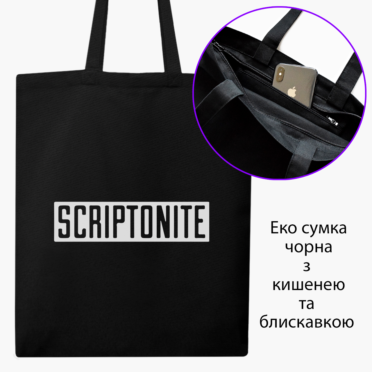 

Эко сумка шоппер на молнии Скриптонит (9227-3399) 41x35 см Черный
